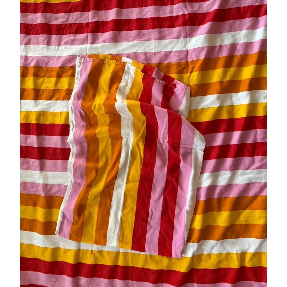 Vintage IKEA Barnslig Rand Animal Stripe Twin Duvet Cover Case 2 PC Orange Pink
